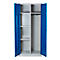 Bezemkast, B 800 mm, 4 legborden, complete middenwand, afsluitbaar, gentiaanblauw RAL 5010/lichtgrijs RAL 7035