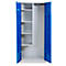 Bezemkast, B 800 mm, 4 legborden, verkorte middenwand, afsluitbaar, gentiaanblauw RAL 5010/lichtgrijs RAL 7035