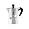 Klassische silberne Bialetti Moka Express Espressokocher aus Aluminium mit schwarzem Griff und Deckelknopf.