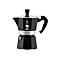 Schwarze Bialetti Moka Express Espressokocher aus Aluminium vor weißem Hintergrund.