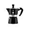 Schwarze Bialetti Moka Express Espressokocher mit acht Ecken auf weißem Hintergrund.