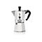 Klassische Bialetti Moka Express Espressokocher aus Aluminium mit schwarzem Griff vor weißem Hintergrund.