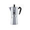 Klassischer, achteckiger Bialetti Moka Express Espressokocher aus silberfarbenem Aluminium mit schwarzem Griff.