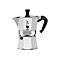Klassischer Bialetti Moka Express Espressokocher aus Aluminium mit schwarzem Kunststoffgriff.