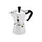 Klassische silberne Bialetti Moka Express Espressokocher aus Aluminium mit schwarzem Kunststoffgriff.