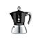 Schwarze Bialetti Moka Induction Espressokocher aus Metall vor weißem Hintergrund.