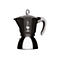 Schwarze Bialetti Moka Induktion Espressokocher vor weißem Hintergrund mit silbernem Griff und Bialetti Logo.