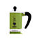 Grüne Bialetti Espressokocher mit schwarzem Griff und Logo vor weißem Hintergrund.