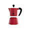 Rote Bialetti Rainbow Espressokocher mit schwarzem Griff und Logo vor weißem Hintergrund.