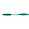 A green ballpoint pen on a white background. The pen has a green handle and a transparent barrel. The tip of the pen is visible.