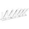 Metal bike rack, silver. Black supports and holders. Array for multiple bicycles.
