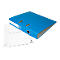 Blue file folder on a sheet of paper. The folder has a black ring mechanism.