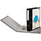 Black file folder, open. The folder contains metal lever mechanism and an insert sheet with printing.
