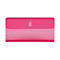 A rectangular, transparent, pink document case, with a lighter area at the bottom.
