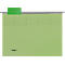 Hellgrüner Hängeordner mit grünem Beschriftungsschild, grauer Metallschiene und schwarzen Linien.