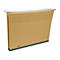 Brown cardboard hanging file with metallic rail system. Black lines indicate sections. A black strip along the bottom edge.