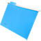 Blue hanging file with metal bar and blue tab.