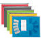 Hanging folders in various colors, arranged side by side, with labels and paper.