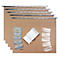 Several brown hanging folders with metal hanging rails and accessories like labels and brackets.