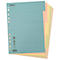 Bright turquoise file dividers with colored tabs, punched and lined. Logo of Bielle.
