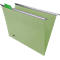 Dossiers suspendus vert clair. Rails gris. Fiche verte.
