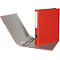 Red file folder, opened, with gray interior and silver ring mechanism, next to a closed file folder.