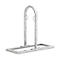 Metal bike rack, U-shaped, rectangular base, details with two small rings.