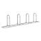 Metal bicycle rack with four U-shaped hoops. On a light background.