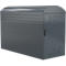 Grey bicycle storage cabinet with a rounded roof, dotted pattern, and door.