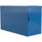 Blue rectangular metal cabinet with perforated top and door with handle.