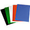 Various colored sheets, arranged in a fan. Black, green, white, orange, and blue.