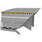 Gray rectangular tipping container with yellow and black warning tape at the top.