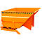 Orange container with black and yellow warning stripes, against a white background.