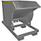 Gray tipping container with black and yellow markings, on pallet frame.