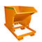 Yellow tipping skip on pallet frame; black and yellow warning marking. Angled from the front, against a white background.