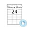 Etiketten mit 24 Feldern, Maßangaben 70mm x 36mm, kleines Dokument Symbol.