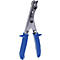 Eine Metallzange mit blauem Griff. Der Nietkopf ist grau, und ein schwarzer Hebel befindet sich oben.