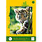 Jeune tigre regardant à travers des bambous, couverture de carnet de croquis. Fond jaune avec texte : Bloc-notes, DIN A4, 100 feuilles, papier à dessin.