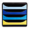 Plateau de classement à quatre compartiments colorés : bleu clair, bleu foncé, turquoise et jaune. Cadre noir.