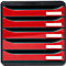 Bloc à tiroirs BIG-BOX PLUS, A4+, 5 tiroirs semi-ouverts avec butée de sortie, poignée encastrée et porte-étiquettes, noir-rouge