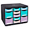 Bloc à tiroirs STORE BOX MULTI Aquarel Exacompta, 7 petits &amp; 4 hauts tiroirs avec butée d'arrêt &amp; poignée encastrée, plastique, noir