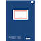 Carnet bleu avec une étiquette de nom rouge, en dessous l'inscription : BUSINESS [oe] BOOK. Marque : Ursus.