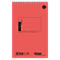 Bloc-notes rouge avec spirale et zone de texte noire. Inscription : SP-Block, 9x14 cm, 48 feuilles, quadrillé.
