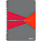 Cahier gris avec un design rouge et orange, reliure spirale et le texte 'The Office Notebook'.