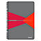 Carnet gris avec un design géométrique rouge et orange et une reliure spirale. Imprimé : "The Office Notebook" et le logo Leitz.