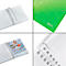 Cahier, classeur, règle, pages quadrillées, logo Leitz, vert.