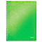 Cahier à spirale vert avec motifs géométriques et logo Leitz.