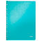 Cahier turquoise avec reliure spirale, motif géométrique et logo LEITZ.