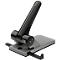 Black and gray hole punch. The lever is up. The inscription "NOVUS" can be seen on the device.