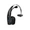 Schwarzes Bluetooth-Headset mit Mikrofon und Bügel. Auf der Seite befinden sich Knöpfe für die Lautstärke und die Stromversorgung.